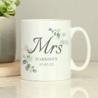 Personalised Botanical Mrs Mug White