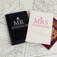 Personalised Set of 2 Mr and Mrs Leather Passport Holders Cream/Black
