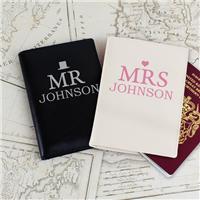 Personalised Set of 2 Mr and Mrs Leather Passport Holders