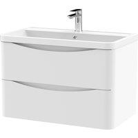 Lunar Wall Mounted 2 Drawer Vanity Unit with Polymarble Basin