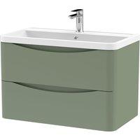 Lunar Wall Mounted 2 Drawer Vanity Unit with Polymarble Basin Satin Green