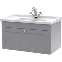 Classique Wall Mounted 1 Drawer Vanity Unit with Ceramic Basin