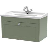 Classique Wall Mounted 1 Drawer Vanity Unit with Ceramic Basin