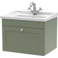 Classique Wall Mounted 1 Drawer Vanity Unit with Ceramic Basin Satin Green