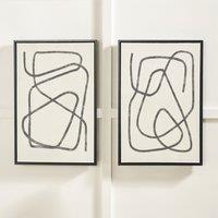 Set of 2 Black Squiggle Print Framed Canvases