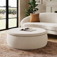 Large Round Storage Pouffe, Chenille Ivory