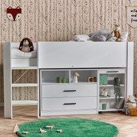 Otis Midsleeper Children's Bed with Pull Out Desk White