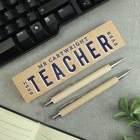 Personalised Best Teacher Wooden Pen and Pencil Set Natural