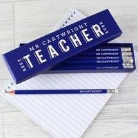 Personalised Best Teacher Ever Box and 12 HB Pencils Blue
