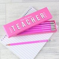 Personalised Best Teacher Ever Box and 12 HB Pencils Pink
