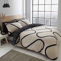 Catherine Lansfield Linear Curve Geometric Black Reversible Duvet Cover & Pillowcase Set