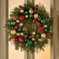 Artificial Pre-Lit Chantry Wreath with Baubles