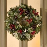 Artificial Pre-Lit Argento Wreath with Berries & Pinecones