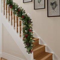 12ft Artificial Pre-Lit Argento Garland with Berries & Pinecones