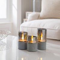 Set of 3 Grey Glass LED Candles