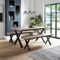 Ezra 6 Seater Faux Rustic Parquet Dining Table with 2 Benches