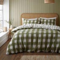 Catherine Lansfield Olive Gingham Seersucker Duvet Cover and Pillowcase Set