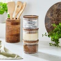 Acacia ribbed glass stacker