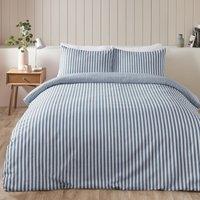 Catherine Lansfield Reversible Stripe Brushed Cotton Duvet Cover & Pillowcase Set