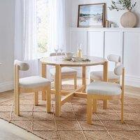 Halton 4 Seater Round Dining Table, Travertine & Oak
