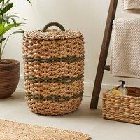 Rope Olive Green Stripe Rush Laundry Basket