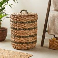 Rope Olive Green Stripe Rush Laundry Basket