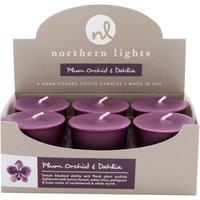 Northern Lights Set of 6 Plum Orchid and Dahlia Votive Candles