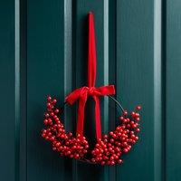 Artificial Red Berry Ring Wreath with Velvet Bow