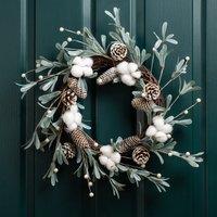 Artificial Mistletoe & Cotton Ball Wreath