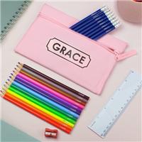 Personalised Pink Pencil Case with Pencils