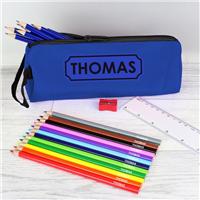 Personalised Blue Pencil Case with Pencils
