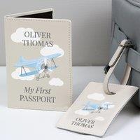 Personalised Plane Passport Holder and Luggage Tag Set