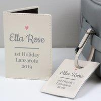 Personalised Heart Passport Holder and Luggage Tag Set