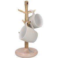 Rustic Wooden Mug Tree Stand for 6 Cups