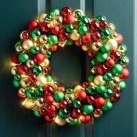 Pre-lit Green & Red Bauble Wreath