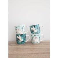 Kitchencraft Set of 4 Exotic Birds Green Stoneware Mugs