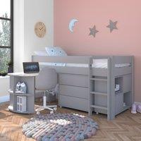 Stompa Uno Midsleeper With Pull Out Desk, Chest of Drawers and Cube Unit, Pine