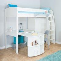 Stompa Uno High Sleeper with Wardrobe and Pull Out Desk, Pine