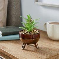 Artificial Succulents in Brown Glazed Footed Plant Pot