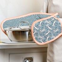 Dexam Meow Blue Cotton Double Oven Gloves