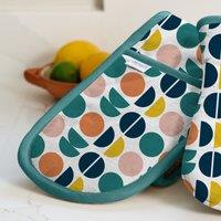 Dexam Retro Spot Teal Cotton Double Oven Gloves