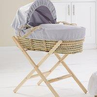 Clair de Lune Waffle Palm Moses Basket with Natural Folding Stand