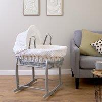 Clair de Lune Dimple Wicker Moses Basket with Deluxe Grey Rocking Stand