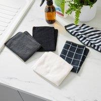 Pack of 5 Monochrome Check Printed Microfibre Cloths