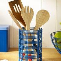 Sur La Table Bamboo and Blue Wire Utensil Pot