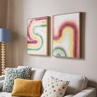 Set of 2 Retro Stripe Hand Finished Framed Canvases