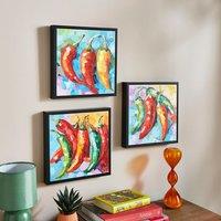 Set of 3 Chillies Hand Finished Framed Canvases