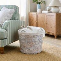Whitewashed Wicker Round Basket
