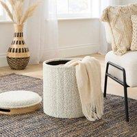 Round Ottoman with Tray, Boucle