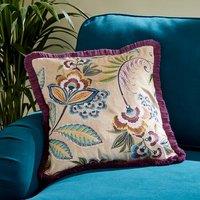Lucinda Embroidered Fringed Square Cushion